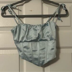 LA Hearts Pacsun Blue Satin Corset Crop Top